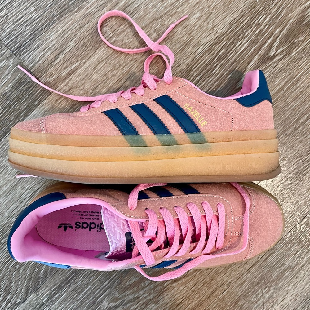 Adidas Pink and Blue Gazelle Platform Sneakers